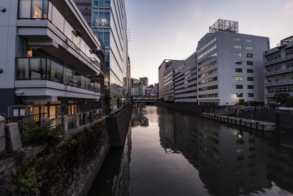 An evening view of a small river at Akihabara.